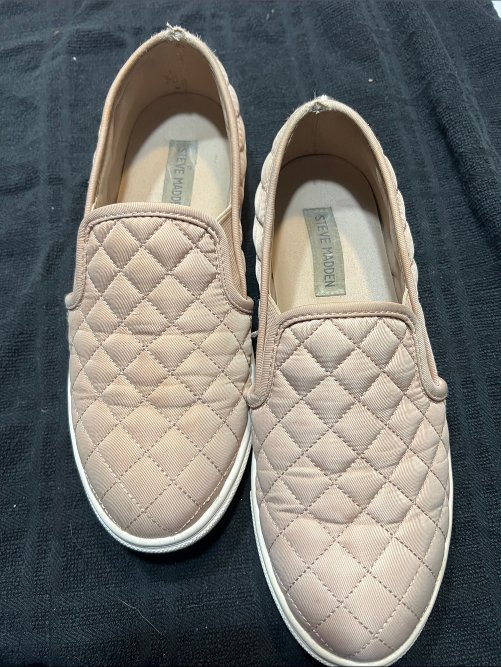 Steve Madden Quilted Slip-On Sneakers in Blush Pink